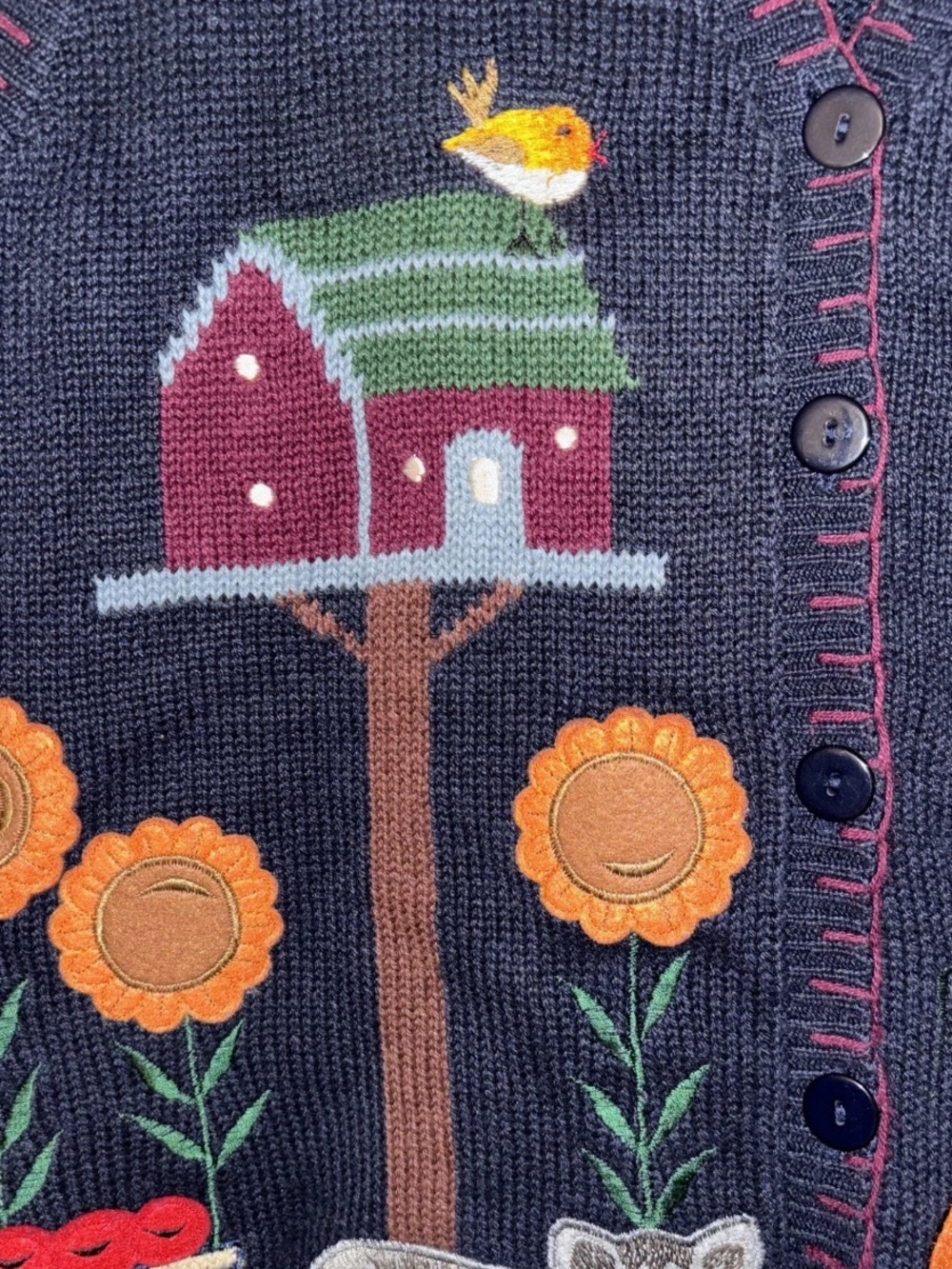 Women’s Capacity small Navy Embroidered Farm Vest Autumn Fall pumpkin cat - Picture 6 of 7